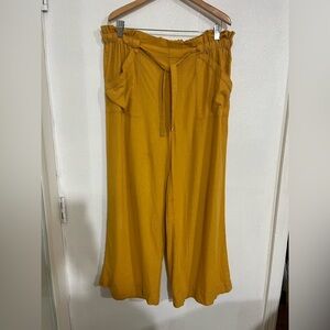 Marc New York  Andrew Mark L yellow paperbagwaist wide pants linenblend cropped